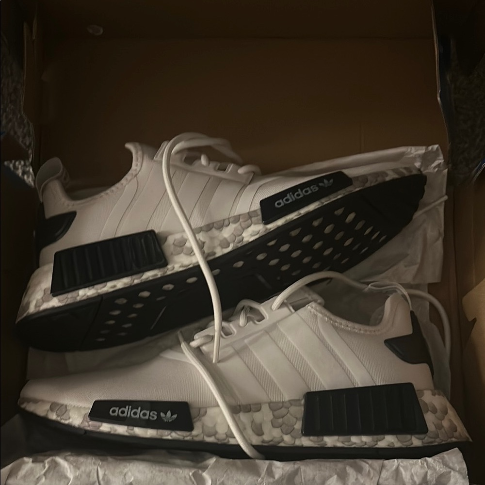 Adidas NMD R1 White and Black Sneakers